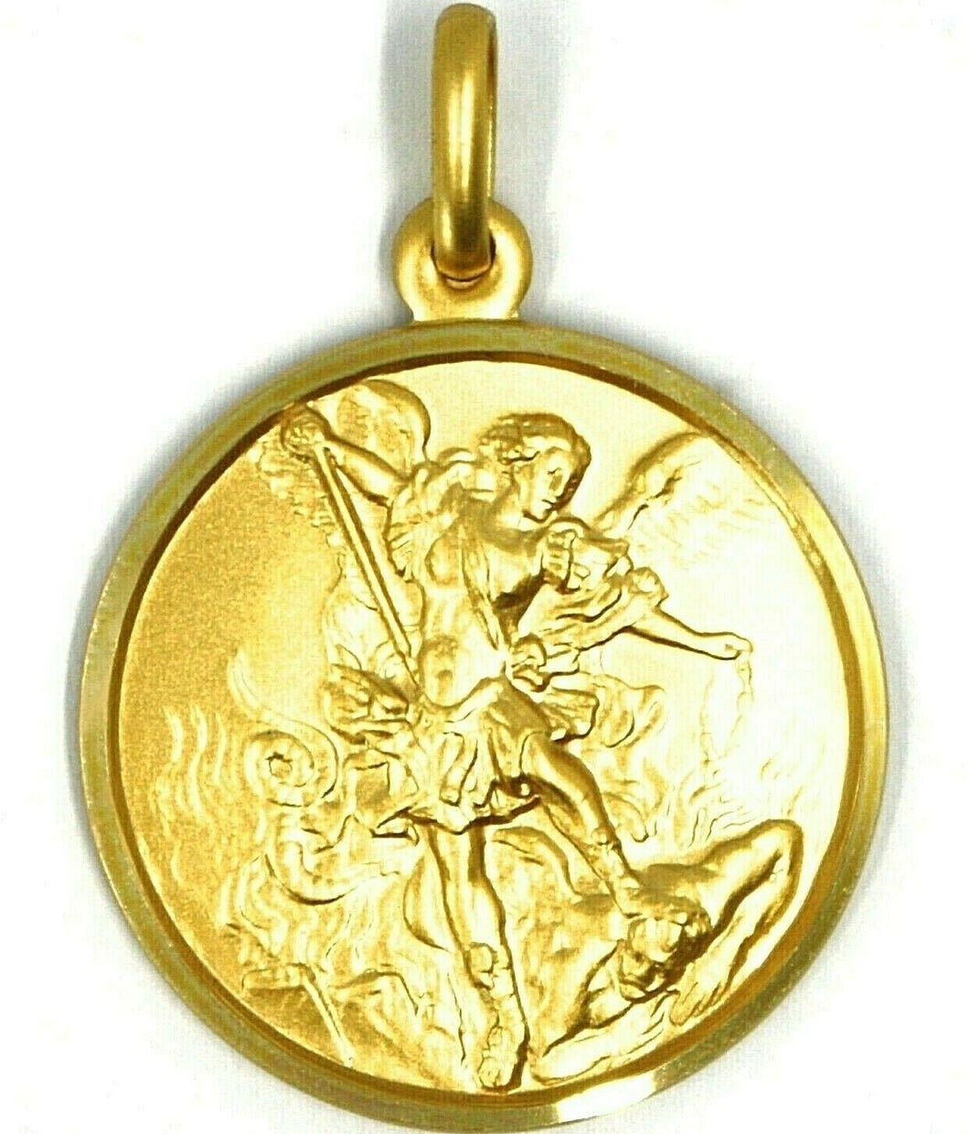 solid 18k yellow gold Saint Michael Archangel big 25 mm very detailed medal, pendant