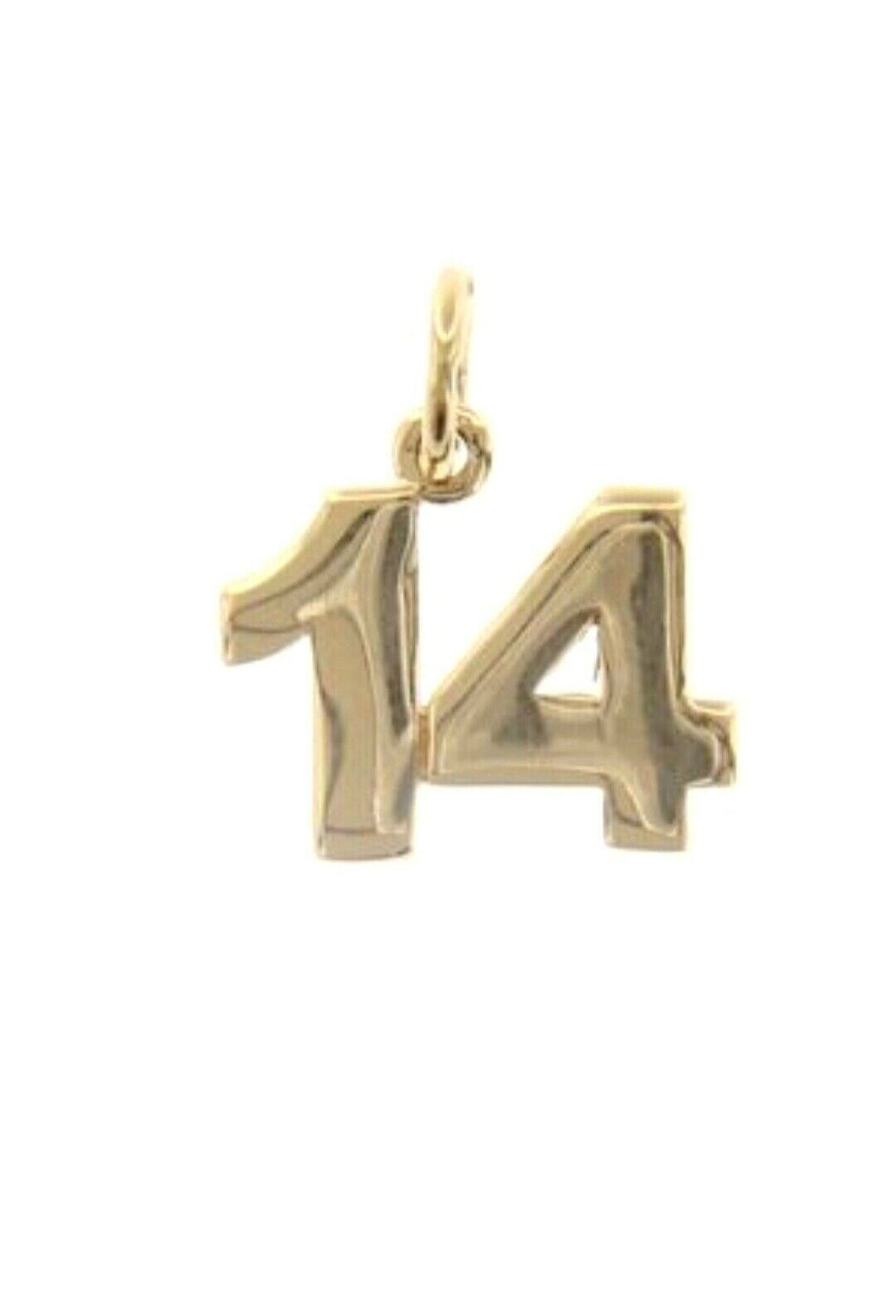 18k yellow gold number 14 fourteen small pendant charm, 0.4
