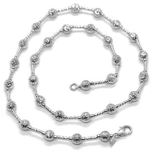 Load image into Gallery viewer, 18k white gold chain finely worked 5 mm ball spheres and tube link, 17.7 inches.
