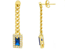 Charger l&#39;image dans la galerie, 18K YELLOW GOLD PENDANT EARRINGS, GOURMETTE CUBAN CURB CHAIN, BLUE ZIRCONIA.
