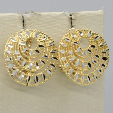 18K YELLOW GOLD ROUND BUTTON EARRINGS, FINELY WORKED AND ONDULATE, MADE IN ITALY.