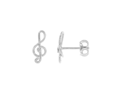 18k white gold earrings, treble clef violin key small 7mm 0.28