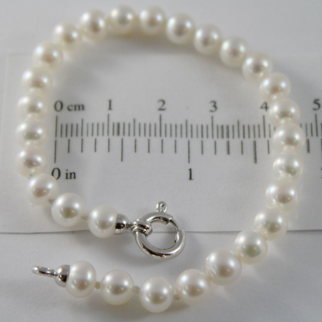 18k white gold bracelet 7.5 inches with white 6 mm fw pearls, made in Italy