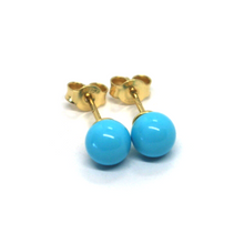 Load image into Gallery viewer, 18k yellow gold 6mm spheres balls reconstructed turquoise button earrings.
