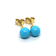 18k yellow gold 6mm spheres balls reconstructed turquoise button earrings.