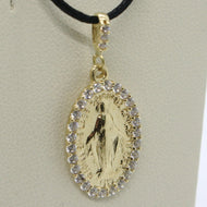 18K YELLOW GOLD ZIRCONIA MIRACULOUS MEDAL VIRGIN MARY MADONNA MADE IN ITALY.
