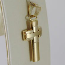 Load image into Gallery viewer, 18K YELLOW GOLD CROSS SMOOTH STYLIZED FINELY WORKED SATIN CURVED MADE IN ITALY.
