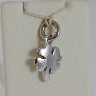 18k white gold four leaf clover charm pendant 11 mm flat smooth made in Italy.