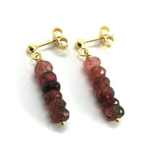 Load image into Gallery viewer, 18k yellow gold pendant earrings with faceted purple tourmaline discs, 2.5cm, 1&quot;.
