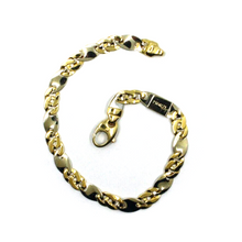Load image into Gallery viewer, solid 18k yellow white gold bracelet big flat 6.5mm infinite oval ondulate links.
