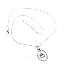 Load image into Gallery viewer, solid 18k white gold oval aquamarine 1.80 ct oval pendant, rolo chain necklace.
