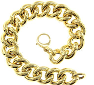 18K YELLOW GOLD BRACELET TUBULAR ROUNDED 14x16mm GOURMETTE OVAL LINKS 20cm 7.9