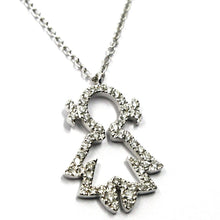 Load image into Gallery viewer, 18k white gold necklace, baby, child, girl, daughter pendant diamonds rolo chain.
