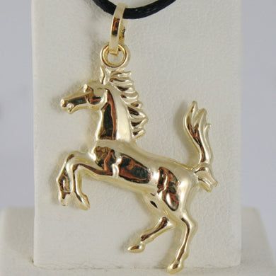 18K YELLOW GOLD ROUNDED HORSE PENDANT CHARM 32 MM SMOOTH BRIGHT MADE IN ITALY.