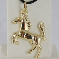 18K YELLOW GOLD ROUNDED HORSE PENDANT CHARM 32 MM SMOOTH BRIGHT MADE IN ITALY.