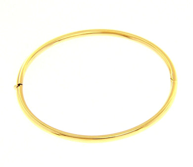 18K YELLOW GOLD BRACELET RIGID BANGLE, 3mm OVAL ROUNDED TUBE SMOOTH.