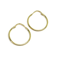 18K YELLOW GOLD ROUND CIRCLE HOOP SMALL EARRINGS DIAMETER 19mm x 1.2mm, ITALY.