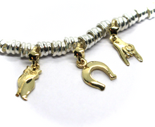 Load image into Gallery viewer, 925 STERLING SILVER CIRCLE BRACELET, 9K YELLOW GOLD HORSESHOE, MANO CORNUTO, OWL.
