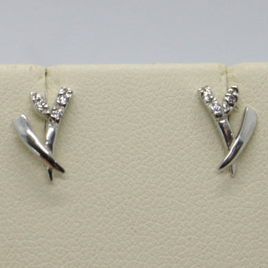 18k white gold earrings, zirconia flower, leaf, length 10 mm.