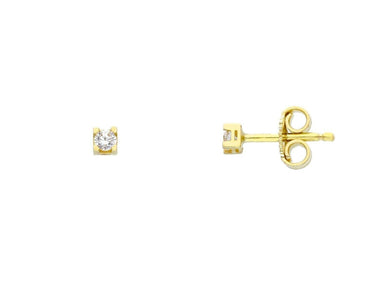 18K YELLOW GOLD STUD EARRINGS WHITE 2.4mm CUBIC ZIRCONIA, 4 PRONG, SOLITAIRE.