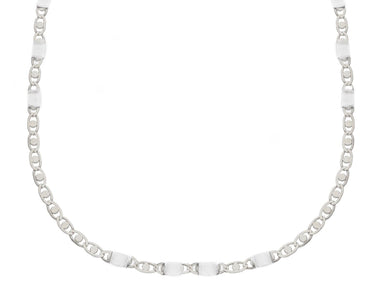 18K WHITE GOLD FLAT CHAIN NECKLACE 2.5mm EYES OVALS WITH CIRCLES & PLATES, 24