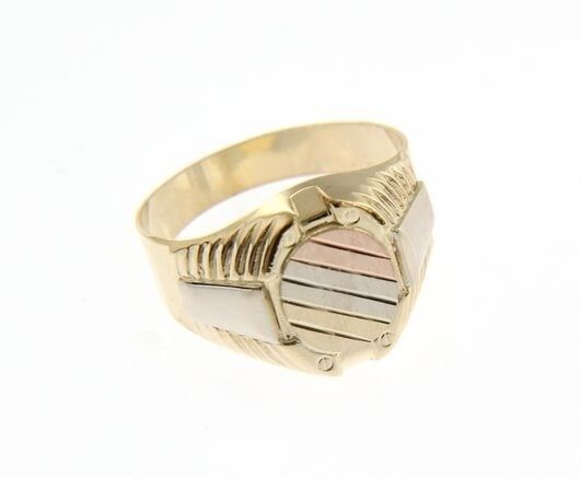 18K YELLOW WHITE ROSE GOLD BAND MAN RING OVAL SATIN LUMINOUS MADE IN ITALY.