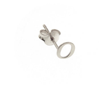 18K WHITE GOLD BUTTON SINGLE EARRING, FLAT SMALL LETTER INITIAL O, 6mm 0.24