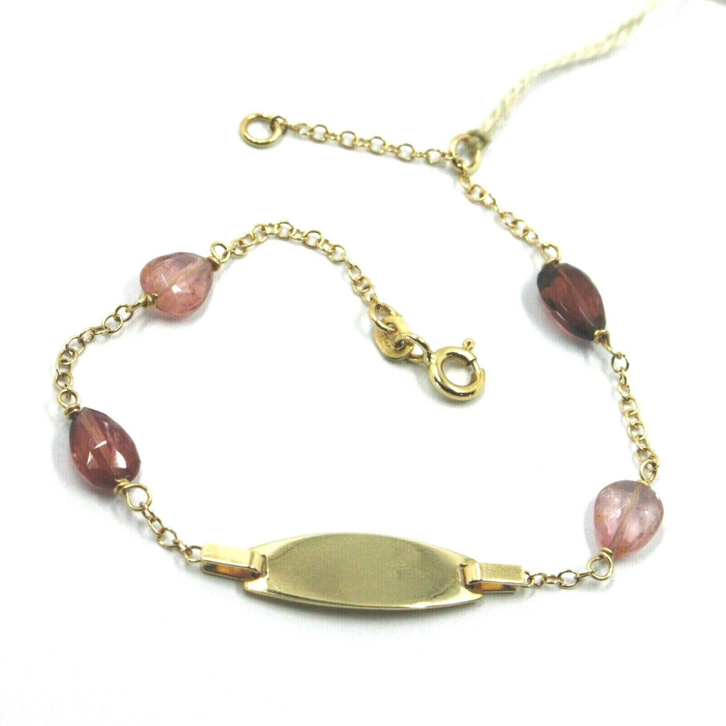 18k yellow gold kid child bracelet tourmaline drops rolo chain engraving plate.