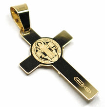 Load image into Gallery viewer, SOLID 18K YELLOW GOLD FLAT CROSS WITH JESUS &amp; SAINT BENEDICT MEDAL, 28 mm.
