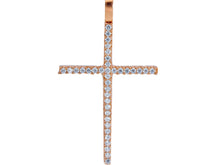Load image into Gallery viewer, 18K ROSE GOLD 30mm CROSS WITH WHITE ROUND CUBIC ZIRCONIA
