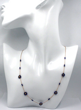 Load image into Gallery viewer, 18k rose gold 18&quot; faceted blue with lapis lazuli flowers rolo chain necklace.
