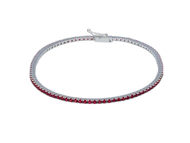 18K WHITE GOLD TENNIS BRACELET WITH RED 2mm CUBIC ZIRCONIA ROUND CUT, 18cm, 7.1