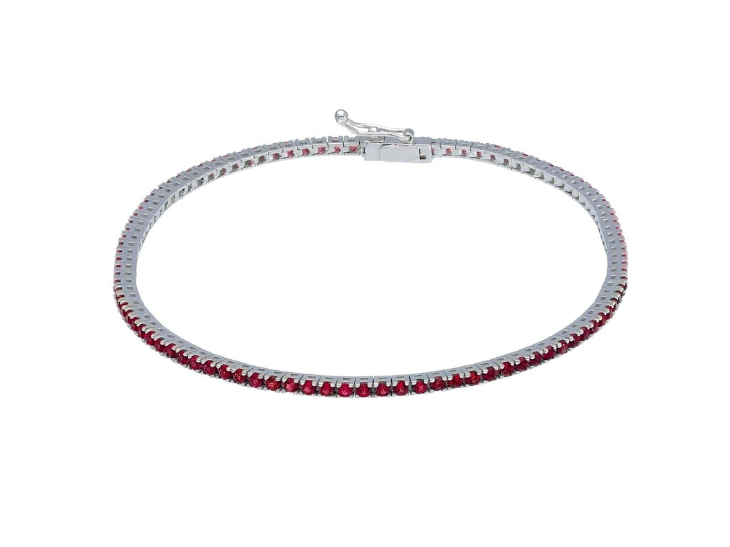 18K WHITE GOLD TENNIS BRACELET WITH RED 2mm CUBIC ZIRCONIA ROUND CUT, 18cm, 7.1