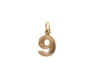 18k rose gold number 9 nine small pendant charm, 0.4