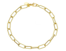 Load image into Gallery viewer, 18K YELLOW GOLD BRACELET PAPER CLIP 4x10mm ALTERNATE STRIPED SMOOTH OVALS, 7.1&quot;.
