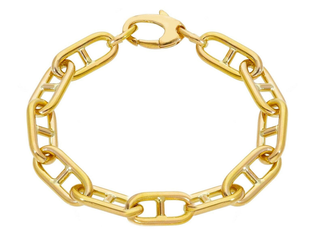 18K YELLOW GOLD BRACELET BIG MARINER ANCHOR OVAL TUBE STRETCHED LINKS 17x8 mm.
