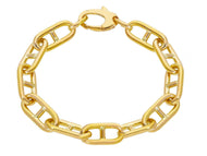 18K YELLOW GOLD BRACELET BIG MARINER ANCHOR OVAL TUBE STRETCHED LINKS 17x8 mm.