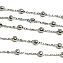 Load image into Gallery viewer, 18k white gold balls chain 2 mm, 35 inches long, sphere alternate oval rolo.
