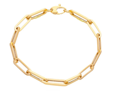 18K YELLOW GOLD BRACELET SQUARED OVAL PAPER CLIP 4x15mm, 7.5