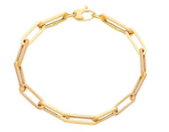 18K YELLOW GOLD BRACELET SQUARED OVAL PAPER CLIP 4x15mm, 7.5