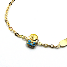 Load image into Gallery viewer, 18k yellow gold kid child rolo bracelet enamel blue angel and engraving plate.
