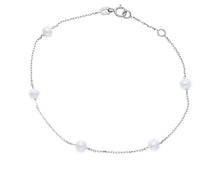 Charger l&#39;image dans la galerie, 18k white gold bracelet, cable oval chain alternate white small pearls 4-4.5mm.
