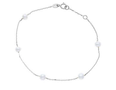 18k white gold bracelet, cable oval chain alternate white small pearls 4-4.5mm.
