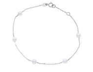 18k white gold bracelet, cable oval chain alternate white small pearls 4-4.5mm.