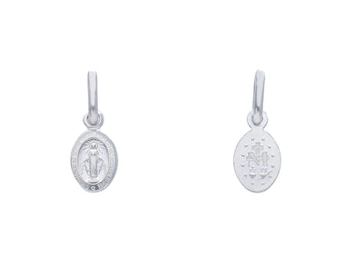 solid 18k white gold Miraculous medal pendant, Virgin Mary, Madonna, small 8x5mm.