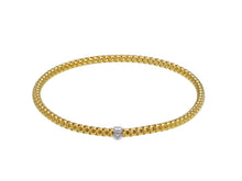 Load image into Gallery viewer, 18k yellow white gold elastic bracelet, basket popcorn tube width 3mm 0.12&quot;.
