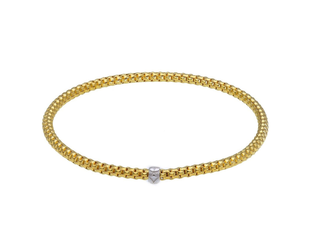 18k yellow white gold elastic bracelet, basket popcorn tube width 3mm 0.12