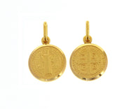 solid 18k yellow gold St Saint Benedict small 11 mm medal pendant with Cross.