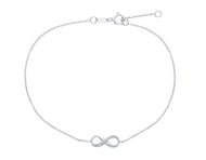 18K WHITE GOLD BRACELET, ROLO 1mm CHAIN , CENTRAL CUBIC ZIRCONIA INFINITY, 7.1