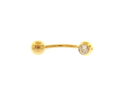 18K YELLOW GOLD PIERCING BARBELL CURVE BANANA BALLS 5mm BELLY BODY WITH ZIRCONIA.